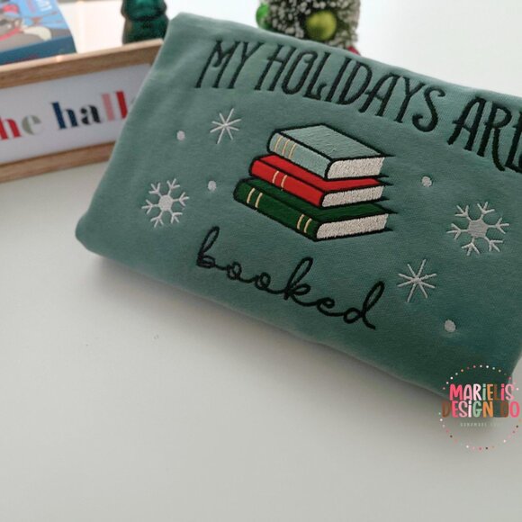 Christmas Embroidered Sweatshirt, All Booked For The Holidays - Picture 4 of 5